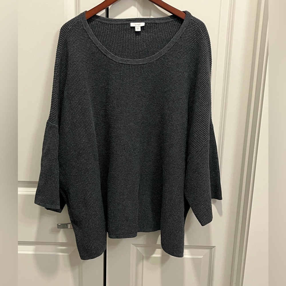 J.Jill Pure Jill Charcoal Gray Waffle Knit Sweater Plus  Size 4X Cotton Boxy 3/4